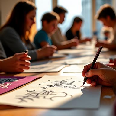 Workshop di calligrafia in corso